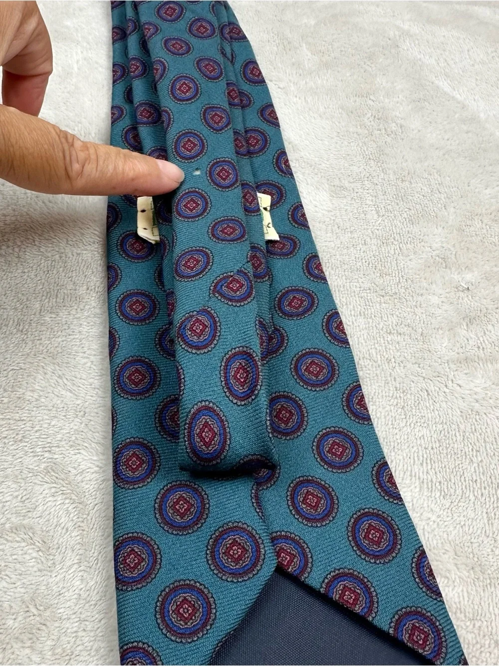 Vintage The Fairfield Store Wool Tie Teal Medallion Made in Italy Mens Necktie